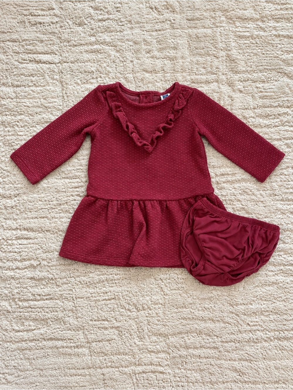 Janie and Jack Burgundy Ruffle Long Sleeve Dress with Bloomers